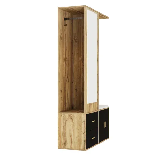 Armoire En Bois Avec Miroir, Meuble à Chaussures, Banc à Chaussures Et Cintres Extensibles