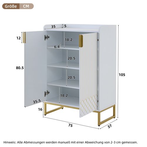 Armoire à Chaussures Blanche 3 Tiroirs KEFSR - Bois, Poignées Dorées, Étagères Réglables, Design Moderne Pour Salon Ou Chambre - 6