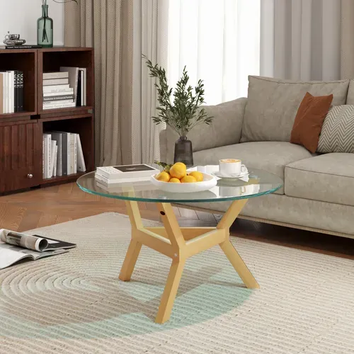 Table Basse En Verre Trempé, Table De Salon Avec Pieds Réglables, Cadre En Acier, Transparent