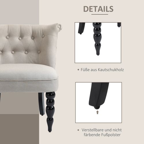 Fauteuil Relax Vintage, Lin Et Bois, Confortable, Idéal Pour Salle à Manger Et Salon, Beige Noir