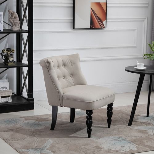 Fauteuil Relax Vintage, Lin Et Bois, Confortable, Idéal Pour Salle à Manger Et Salon, Beige Noir