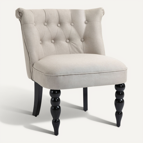 Fauteuil Relax Vintage, Lin Et Bois, Confortable, Idéal Pour Salle à Manger Et Salon, Beige Noir