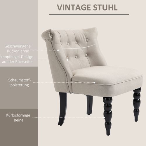 Fauteuil Relax Vintage, Lin Et Bois, Confortable, Idéal Pour Salle à Manger Et Salon, Beige Noir