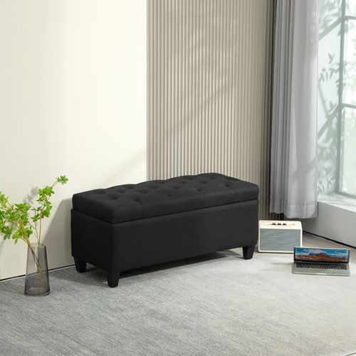 Banc D'entrée En Polyester, Avec Rangement, Noir 100 X 40 X 44 Cm