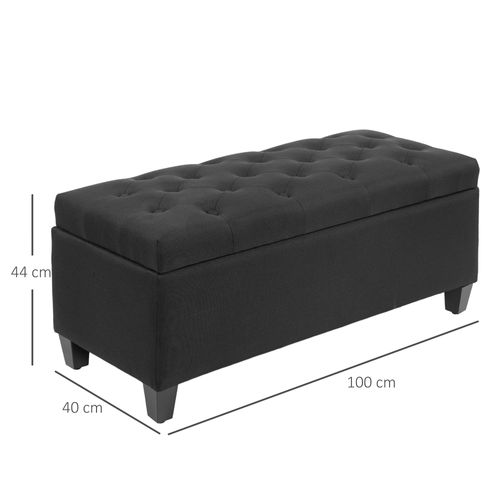 Banc D'entrée En Polyester, Avec Rangement, Noir 100 X 40 X 44 Cm
