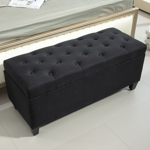 Banc D'entrée En Polyester, Avec Rangement, Noir 100 X 40 X 44 Cm