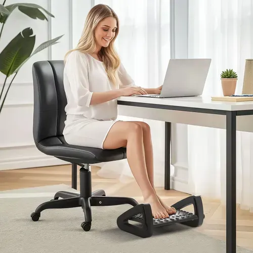 Repose-pieds En Plastique Ergonomique 6 Niveaux Réglable Avec Surface Massante, Noir