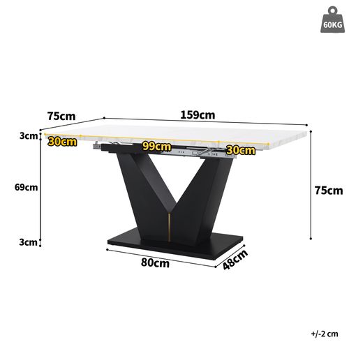Table à Manger Extensible En Bois, Design Flexible, Surface De Travail Spacieuse, Blanc