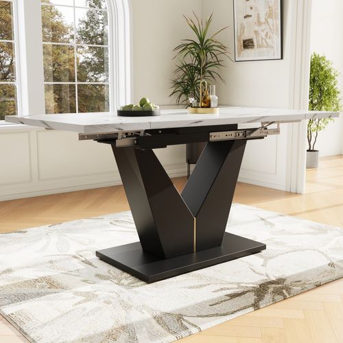 Table à Manger Extensible En Bois, Design Flexible, Surface De Travail Spacieuse, Blanc