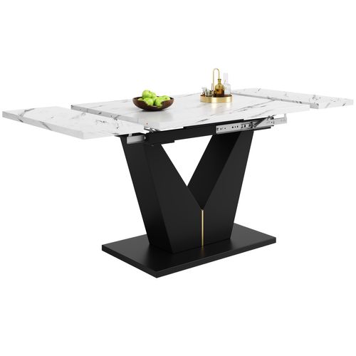 Table à Manger Extensible En Bois, Design Flexible, Surface De Travail Spacieuse, Blanc