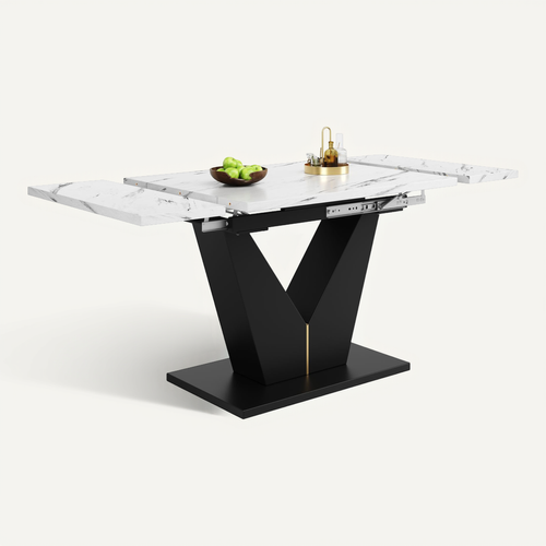 Table à Manger Extensible En Bois, Design Flexible, Surface De Travail Spacieuse, Blanc