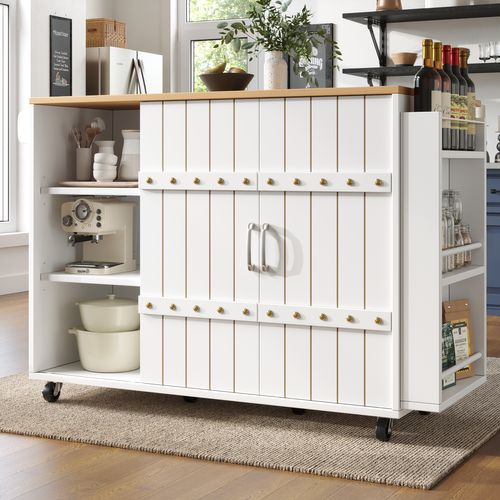 Chariot De Cuisine En Bois Avec Roulettes Et Plan De Travail, étagère à épices Et Porte-serviettes