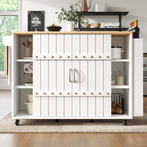 Chariot De Cuisine En Bois Avec Roulettes Et Plan De Travail, étagère à épices Et Porte-serviettes