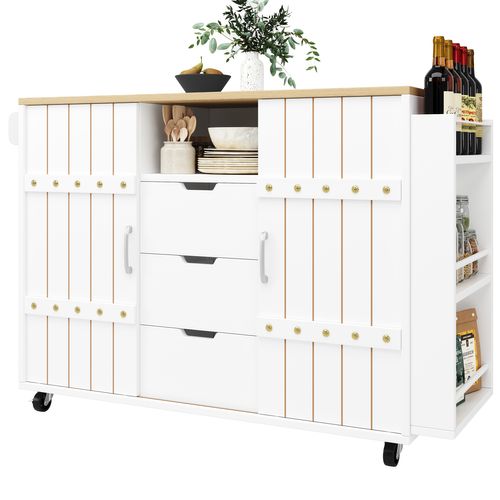 Chariot De Cuisine En Bois Avec Roulettes Et Plan De Travail, étagère à épices Et Porte-serviettes