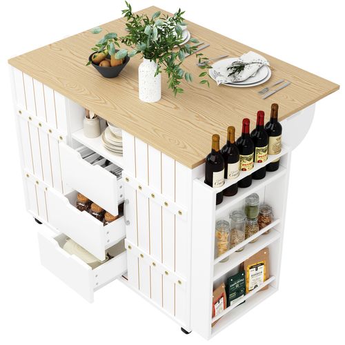 Chariot De Cuisine En Bois Avec Roulettes Et Plan De Travail, étagère à épices Et Porte-serviettes