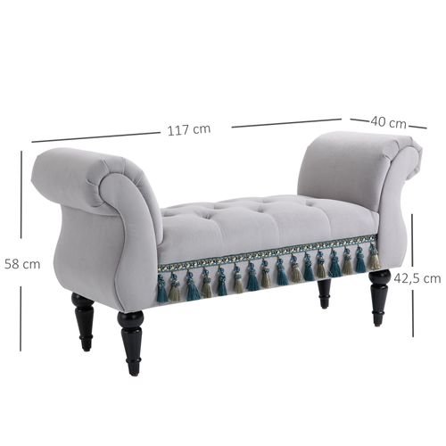 Banquette Élégante En Bois Polyester Mousse De Caoutchouc, 117x40x58cm Pour Salon Et Chambre, Gris