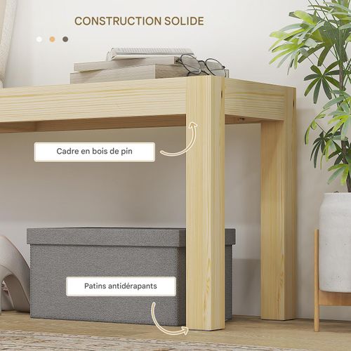 Banc 2 Places En Bois De Pin, Style Campagnard, Cuisine, Charge Max 240 Kg, Naturel 120x33x45cm