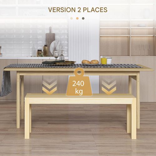 Banc 2 Places En Bois De Pin, Style Campagnard, Cuisine, Charge Max 240 Kg, Naturel 120x33x45cm