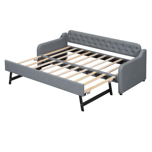 Canapé-lit 90*200cm Avec Lit Coulissant, USB, Gris