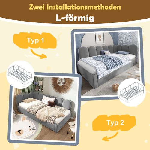 Lit D'appoint 90x200cm En Velours, Lit à Tiroir 90x190cm, Avec Sommier, Gris