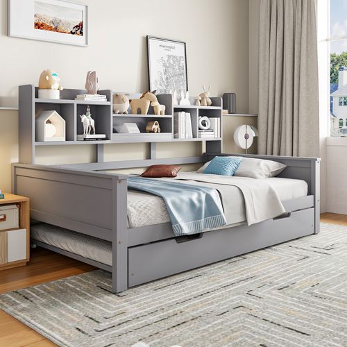 Canapé-lit Convertible 90x200cm En Bois Massif, Lit Extensible 90x190cm Avec Rangements Et Sommier