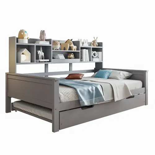 Canapé-lit Convertible 90x200cm En Bois Massif, Lit Extensible 90x190cm Avec Rangements Et Sommier