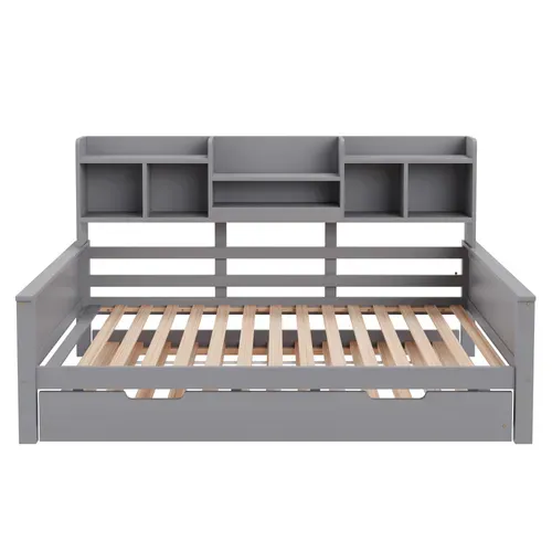 Canapé-lit Convertible 90x200cm En Bois Massif, Lit Extensible 90x190cm Avec Rangements Et Sommier