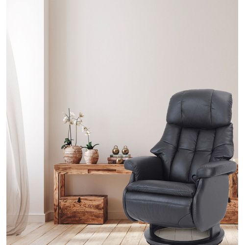 Fauteuil De Relaxation Design Avec Pouf Intégré  - Cosy - Cuir Noir