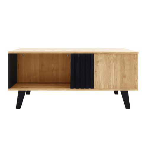 Table Basse, Fabriquée En Bois Teinté Avec Une Finition Noire, Dotée De Tiroirs, Couleur Naturelle
