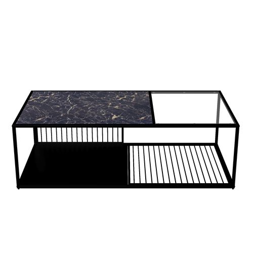 Table basse, table basse en fer forgé avec verre, grand espace de