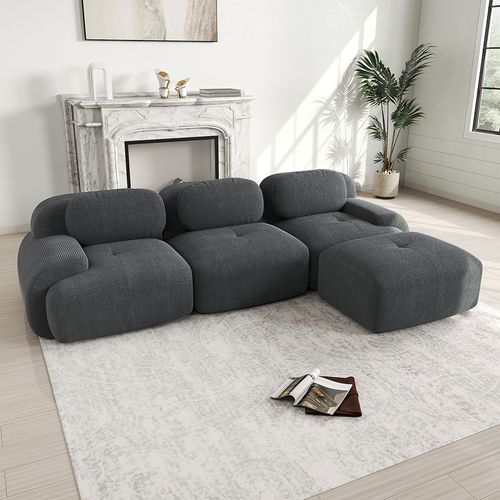 Canapé Compressé, Canapé D'angle Modulable, Design Ergonomique, Velours Côtelé, Gris