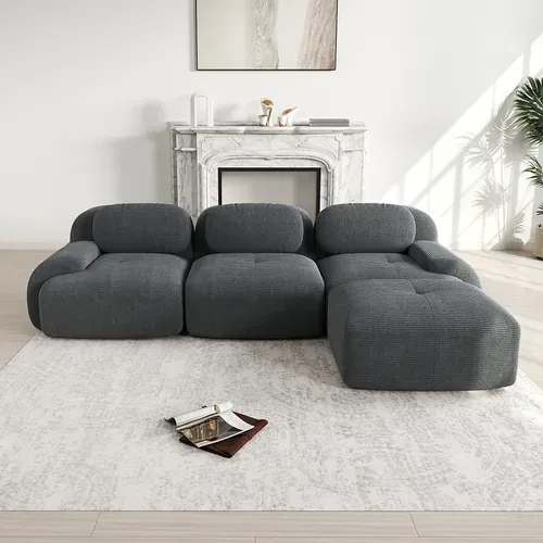 Canapé Compressé, Canapé D'angle Modulable, Design Ergonomique, Velours Côtelé, Gris