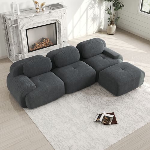 Canapé Compressé, Canapé D'angle Modulable, Design Ergonomique, Velours Côtelé, Gris
