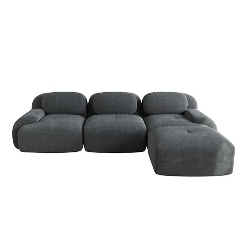Canapé Compressé, Canapé D'angle Modulable, Design Ergonomique, Velours Côtelé, Gris
