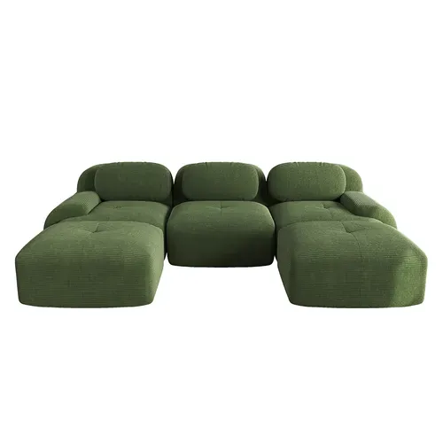 Canapé Compressé, Canapé Modulable En U, Velours Côtelé, Accoudoirs Larges, Vert