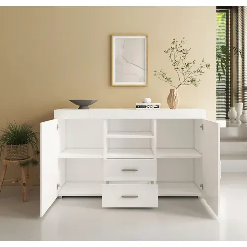 Bahut Buffet Pour Salon Salle à Manger En Blanc 140x40x80cm Roque
