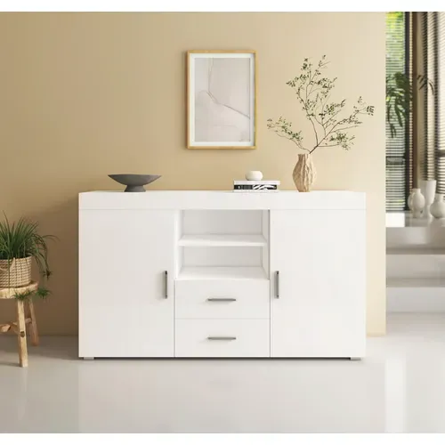 Bahut Buffet Pour Salon Salle à Manger En Blanc 140x40x80cm Roque