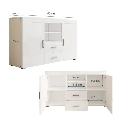 Bahut Buffet Pour Salon Salle à Manger En Blanc 140x40x80cm Roque