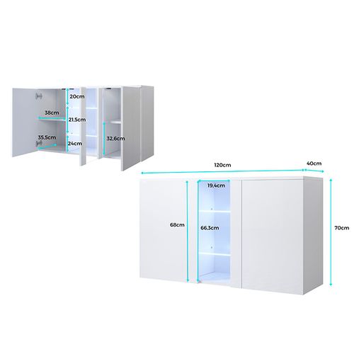 Bahut Buffet Pour Salon Salle à Manger En Noir Et Blanc Avec LED 120x40x70cm Luke A1