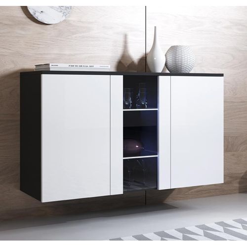 Bahut Buffet Pour Salon Salle à Manger En Noir Et Blanc Avec LED 120x40x70cm Luke A1
