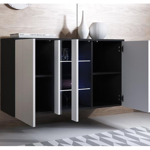 Bahut Buffet Pour Salon Salle à Manger En Noir Et Blanc Avec LED 120x40x70cm Luke A1