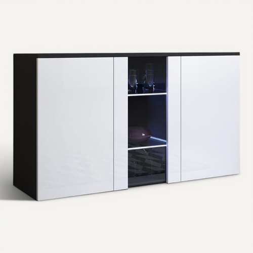Bahut Buffet Pour Salon Salle à Manger En Noir Et Blanc Avec LED 120x40x70cm Luke A1