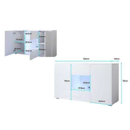 Bahut Buffet Pour Salon Salle à Manger En Noir Avec LED 120x40x72cm Luke A2