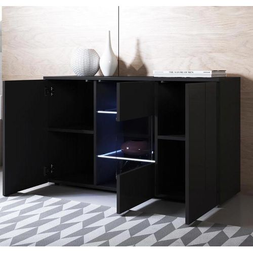 Bahut Buffet Pour Salon Salle à Manger En Noir Avec LED 120x40x72cm Luke A2