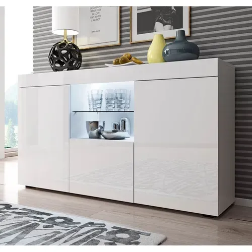 Bahut Buffet Pour Salon Salle à Manger En Blanc Avec LED 135x34x72cm Sefora