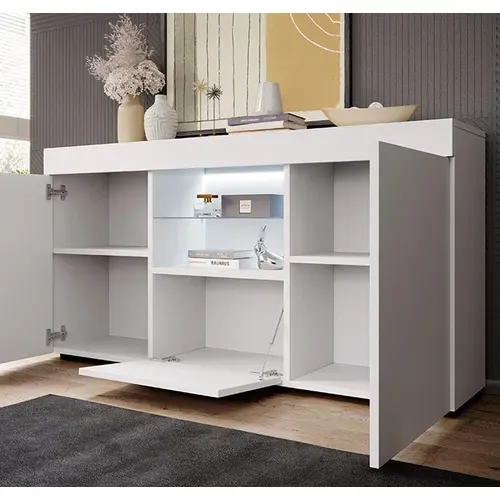 Bahut Buffet Pour Salon Salle à Manger En Blanc Avec LED 135x34x72cm Sefora