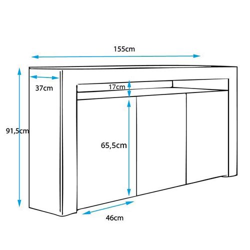 Bahut Buffet Pour Salon Salle à Manger En Blanc Et Gris Avec LED 155x37x91,5cm Aker
