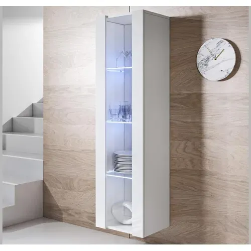 Vitrine Pour Salon Salle à Manger En Blanc Avec LED 40x29x165cm Luke V5