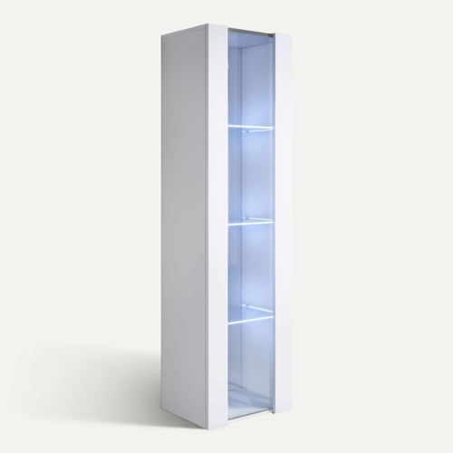 Vitrine Pour Salon Salle à Manger En Blanc Avec LED 40x29x165cm Luke V5