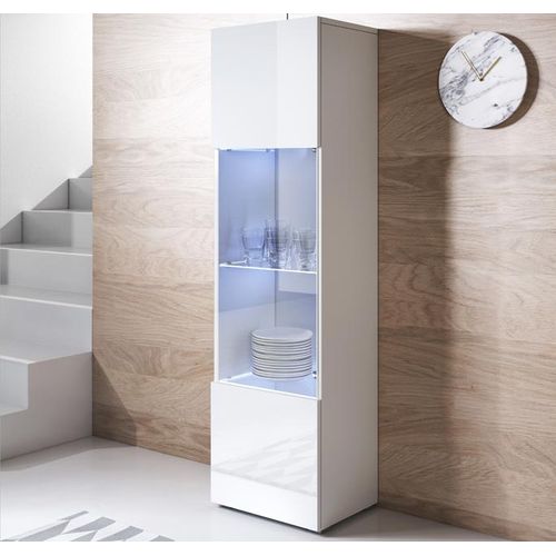 Vitrine Pour Salon Salle à Manger En Blanc Avec LED 40x29x167cm Luke V6